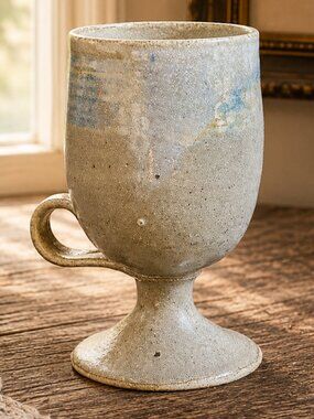 Vintage Artisan Studio Pottery Handmade Pedestal Goblet Mug